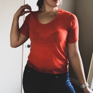 Orange Sheer Hem and Sleeve Tee